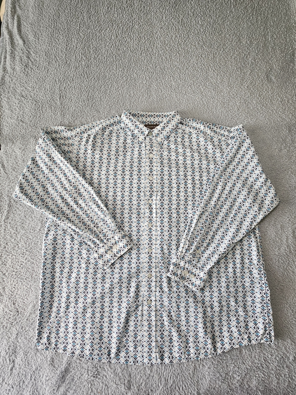 Ariat White Shirt with Navy Geometric Motif